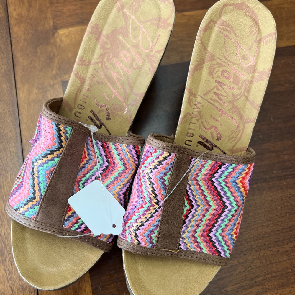 Blowfish Malibu Cork Wedge Woven Zigzag Strap Sandals Size 8.5 NWOT